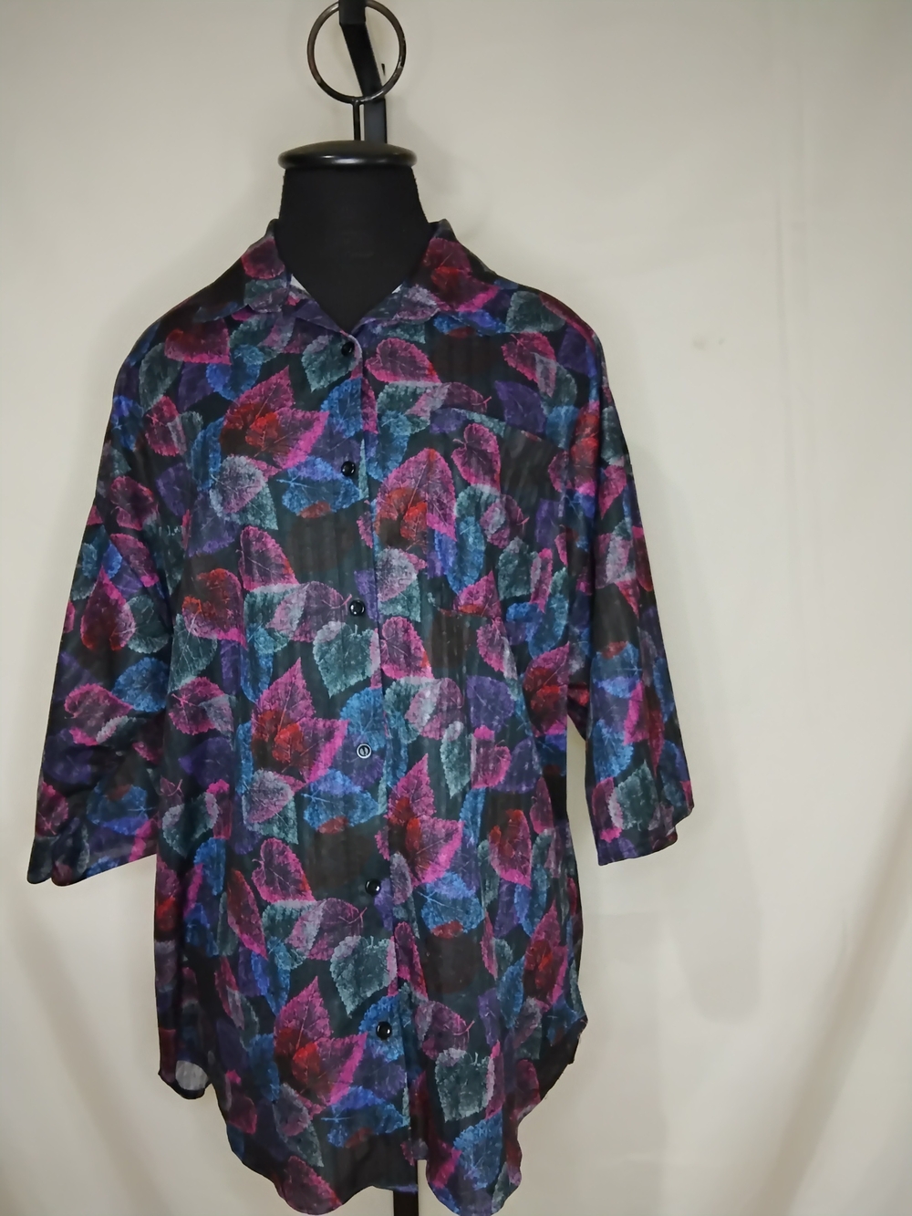 Women's Multi-Color Leaf Print Button Front Blouse